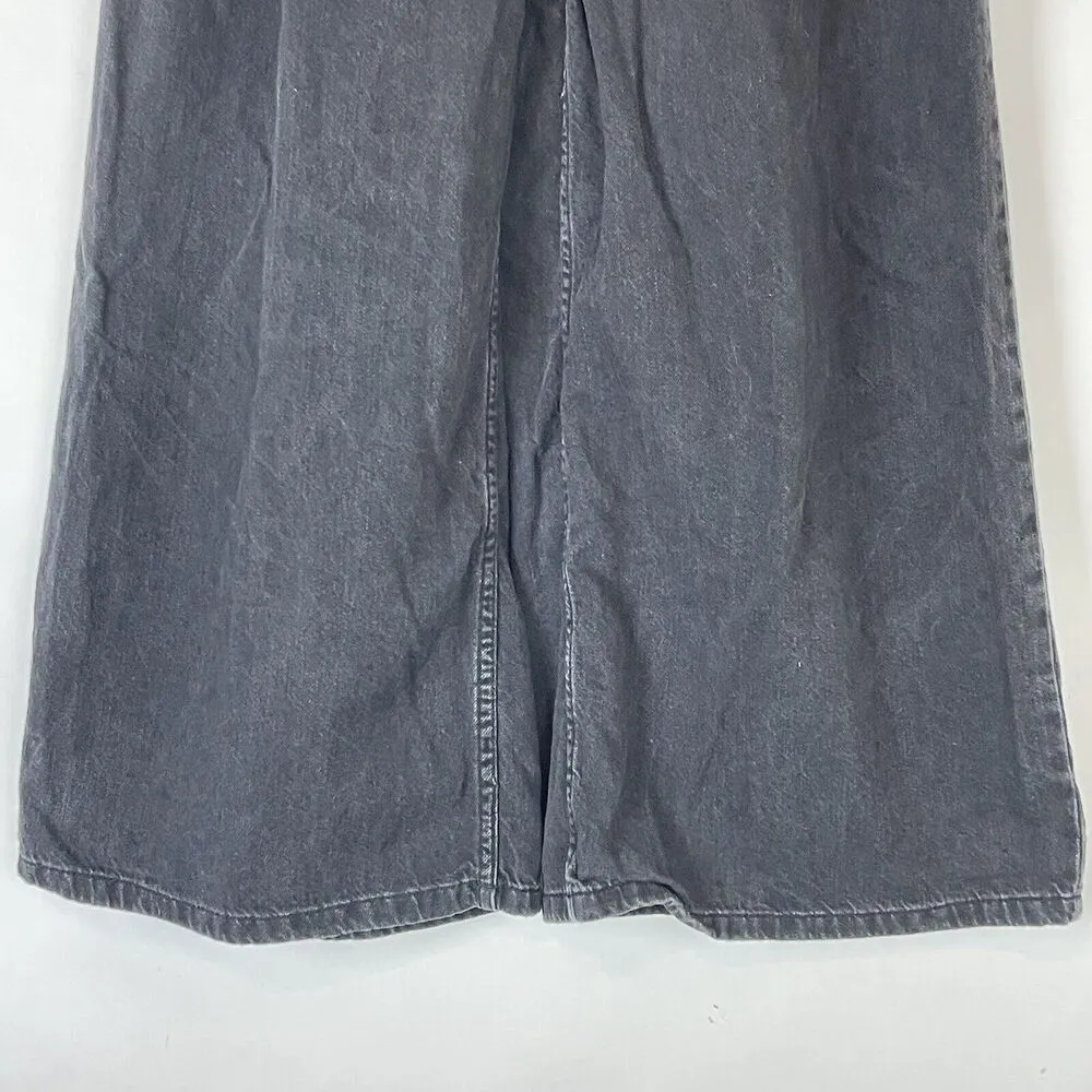 TOPSHOP WOMANS jeans in Washed Black Wide leg high rise pleated culotte jeans 26 - Image 3