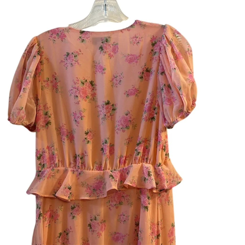 LoveShackFancy Pink Floral Ruffled Midi Dress Size 6- flaw - Image 10