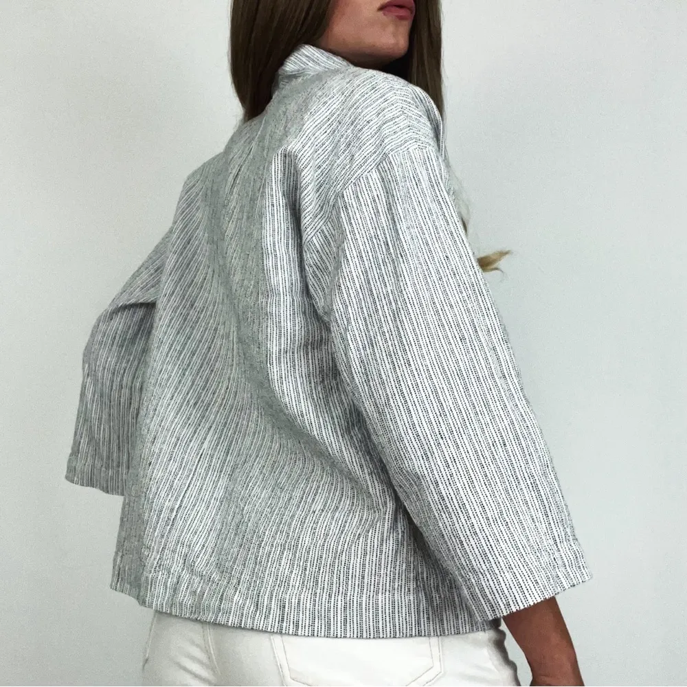 Eileen Fisher Organic Linen-Cotton Blend Ticking Stripe Jacket in White Size XS - Image 6