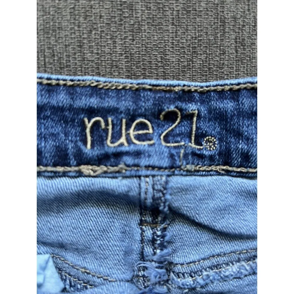 Rue 21 Button Front Distressed Stretch Denim Mini Skirt Juniors Size Small - Image 5