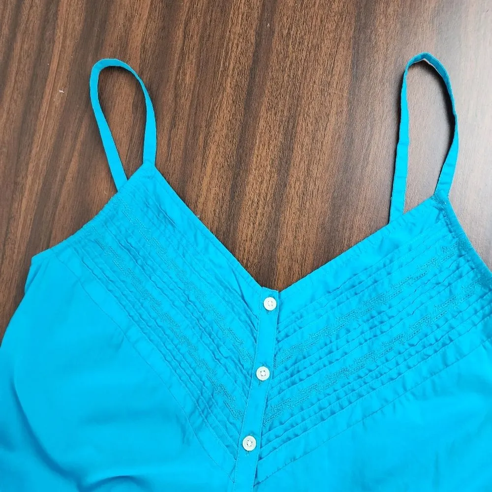 Eddie Bauer Cotton Dress Turquoise Embroidered Fit and Flare Sun Summer Size 6P - Image 3