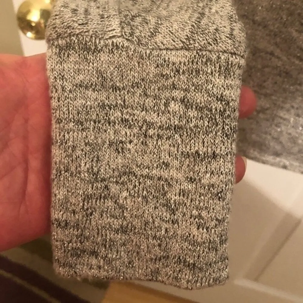 White House Black Market WHBM Sz L Women’s Silver Shimmer Cold Shoulder Sweater - Image 3