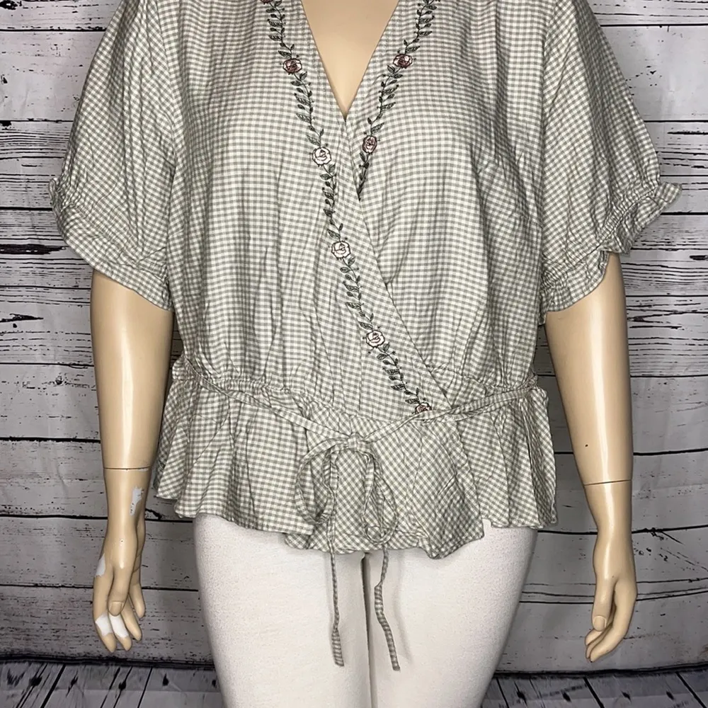 Disney Princess NWT 3X Green Gingham - Rose Embroidered Elastic Drop Waist Top - Image 3