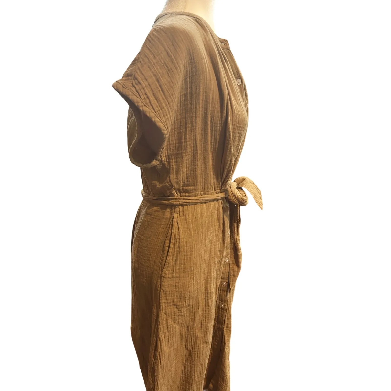 Gap Neutral‎ Button Front Midi Dress with Belt, Casual Everyday Style - Image 3