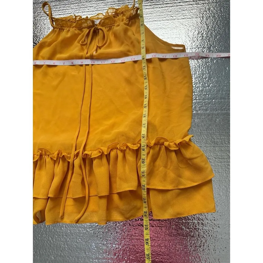 RO & DE Yellow Gold Spaghetti Strap Ruffled Tiered Sheer Camisole Medium‎ - Image 6
