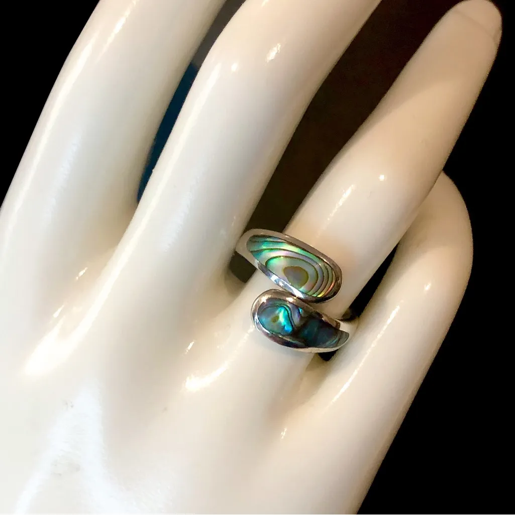 Sterling Silver Abalone Bypass Ring Size 7 - Image 4
