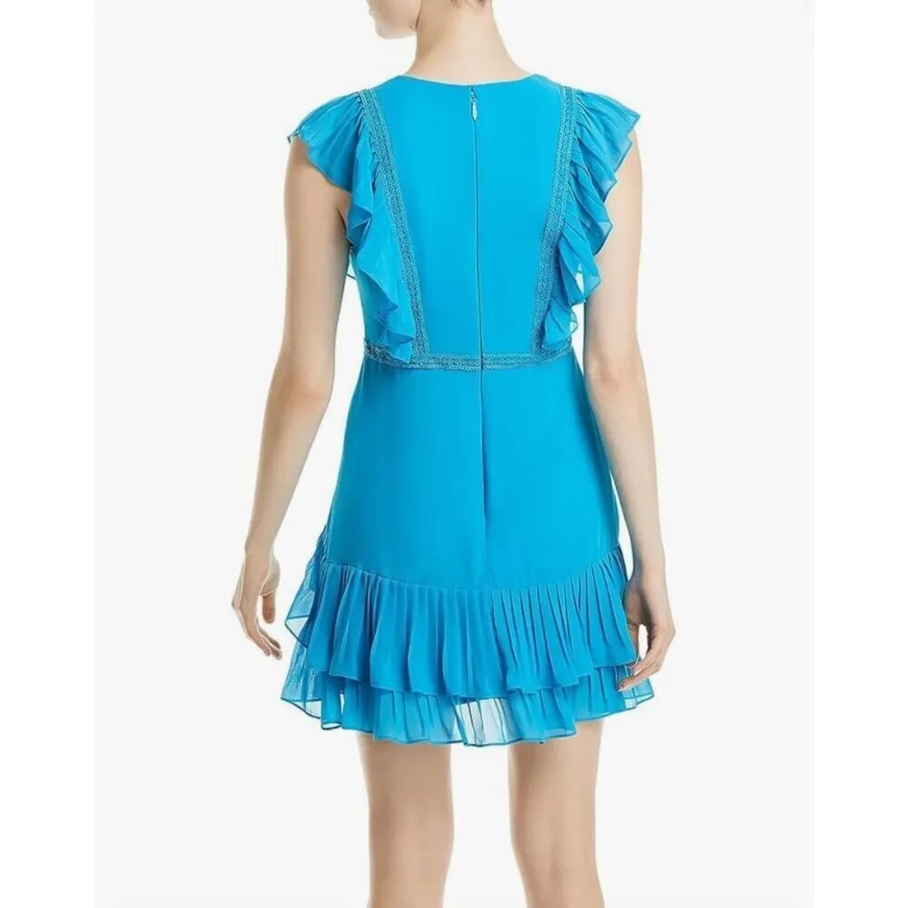 BCBGMAXAZRIA Pleated Ruffled Mini Dress Blue Womens Size 0 - Image 2