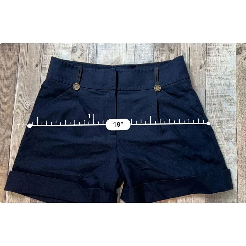 Diane Von Furstenberg Cuffed Mid Rise Pleated Navy Wool‎ Shorts sz 4 Modern - Image 4