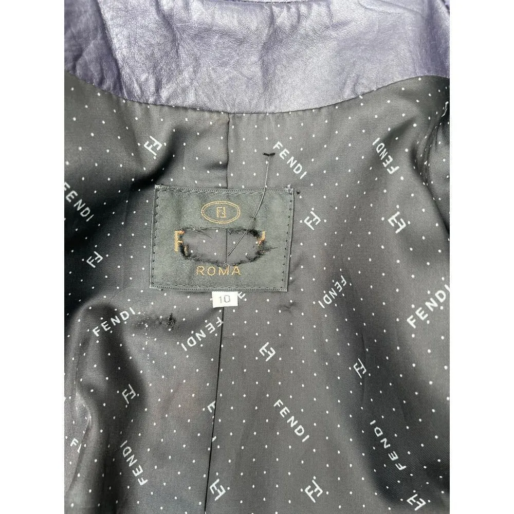 FENDI 100% LEATHER PURPLE JACKET SIZE 10 AUTHENTIC VINTAGE - Image 7