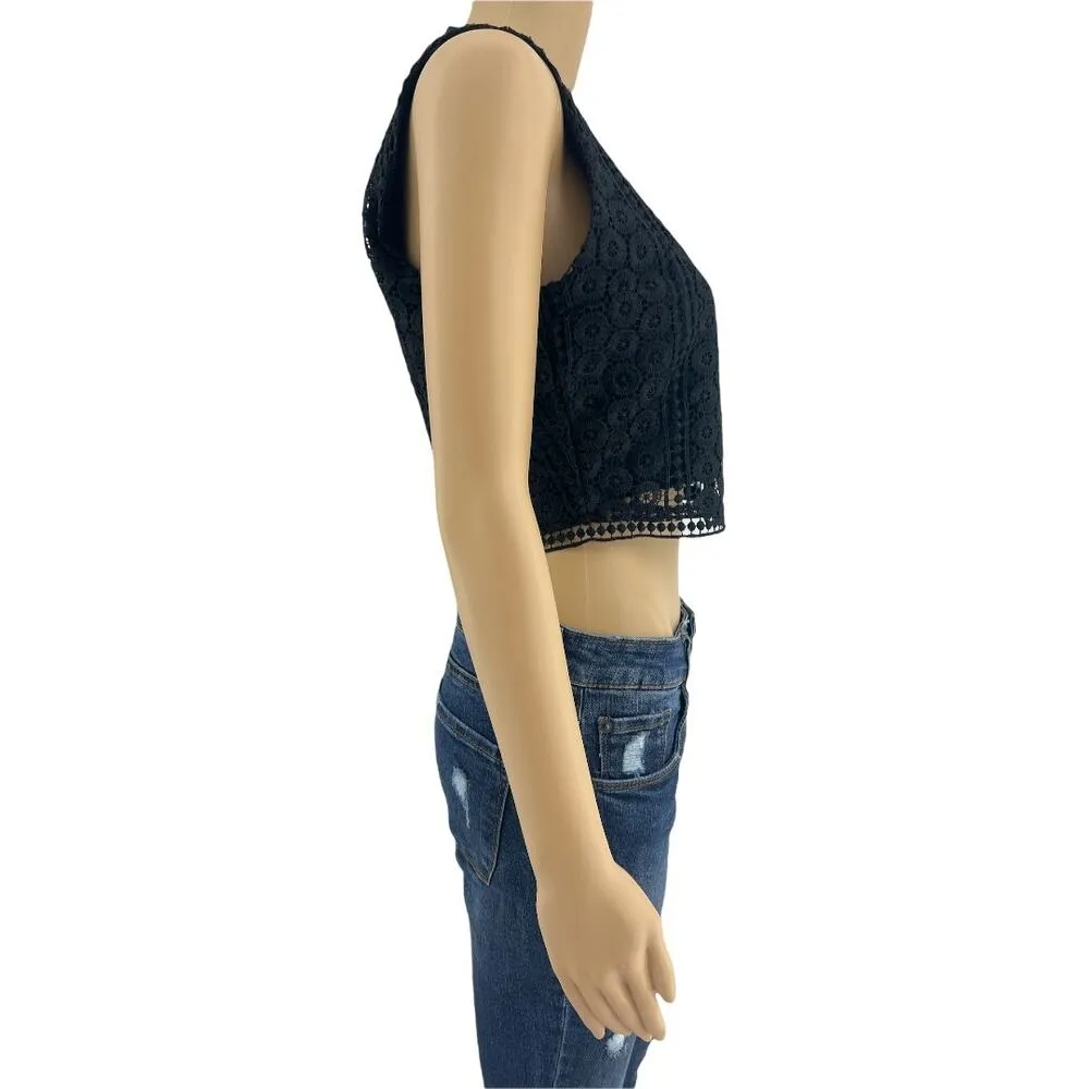 Abercrombie & Fitch (M) Black Lace Doily Sleeveless Crop Top - Image 4