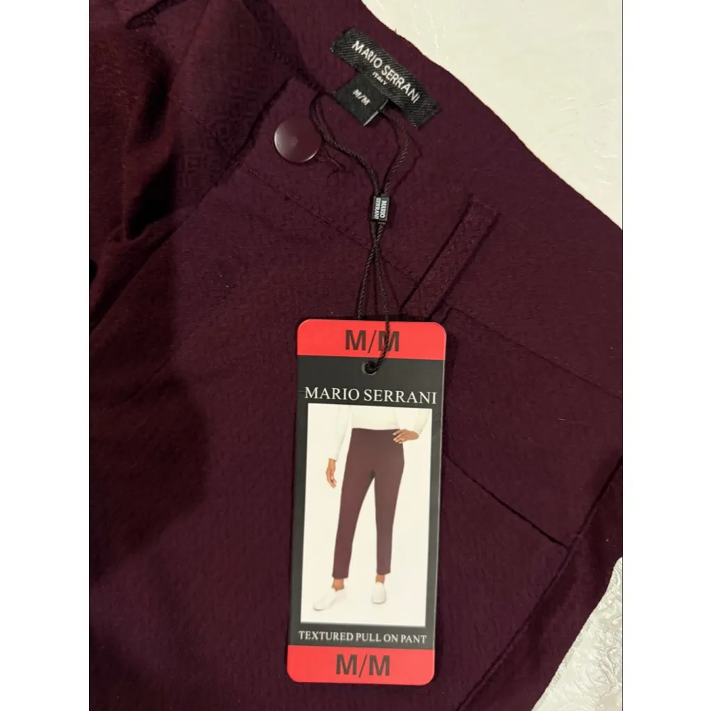 Mario Serrani Burgundy Pull On Pants Women’s M Stretch Slim Leg Office Core chic - Image 5