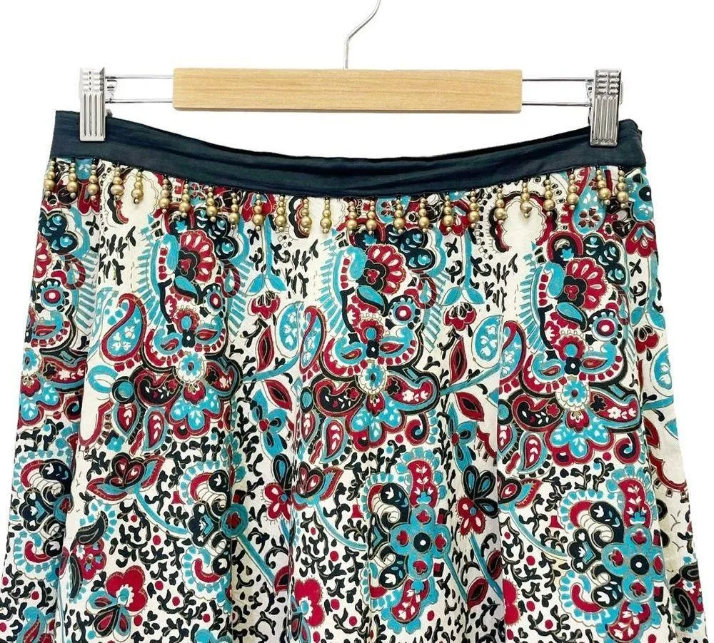 Coldwater Creek Size Medium Maxi Skirt Beaded Trim Peasant Boho Black Red Aqua - Image 5