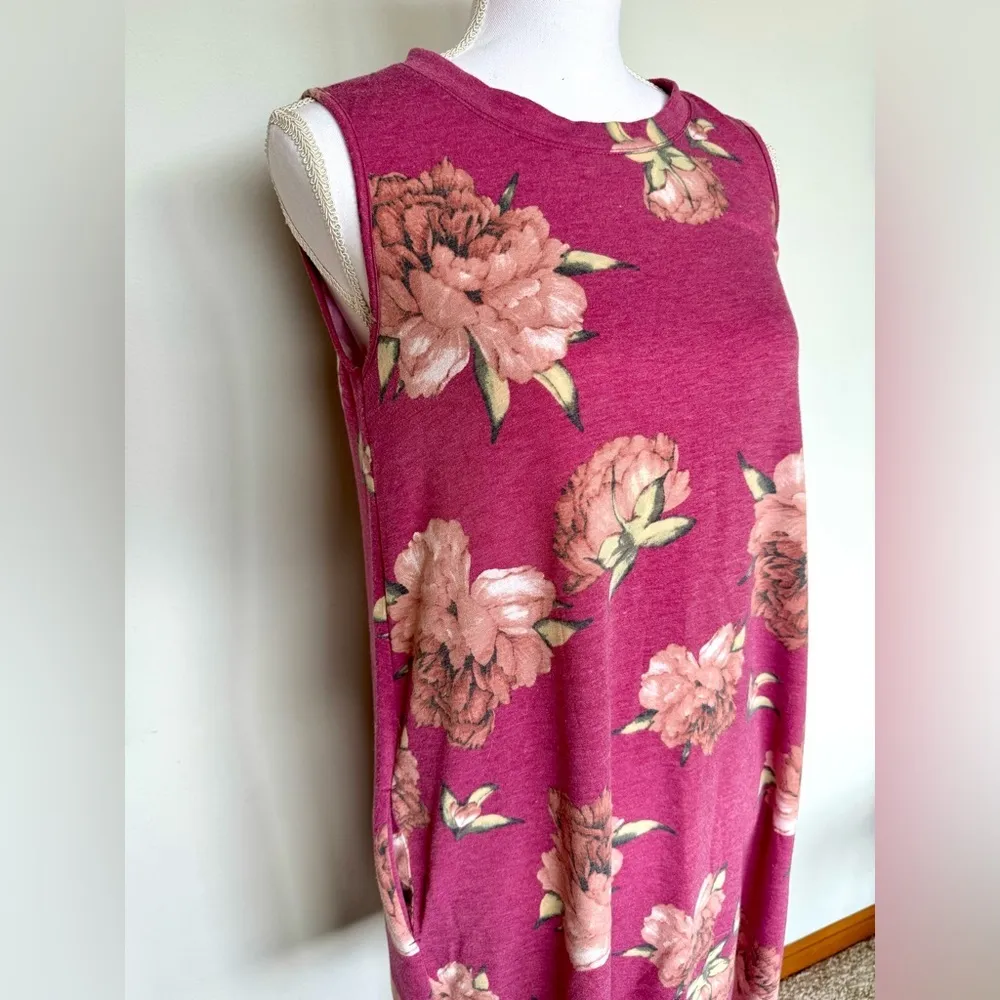 Pink Floral Tank Dress | Cozy Knit Material | Small | Has Pockets | VGUC - Image 4