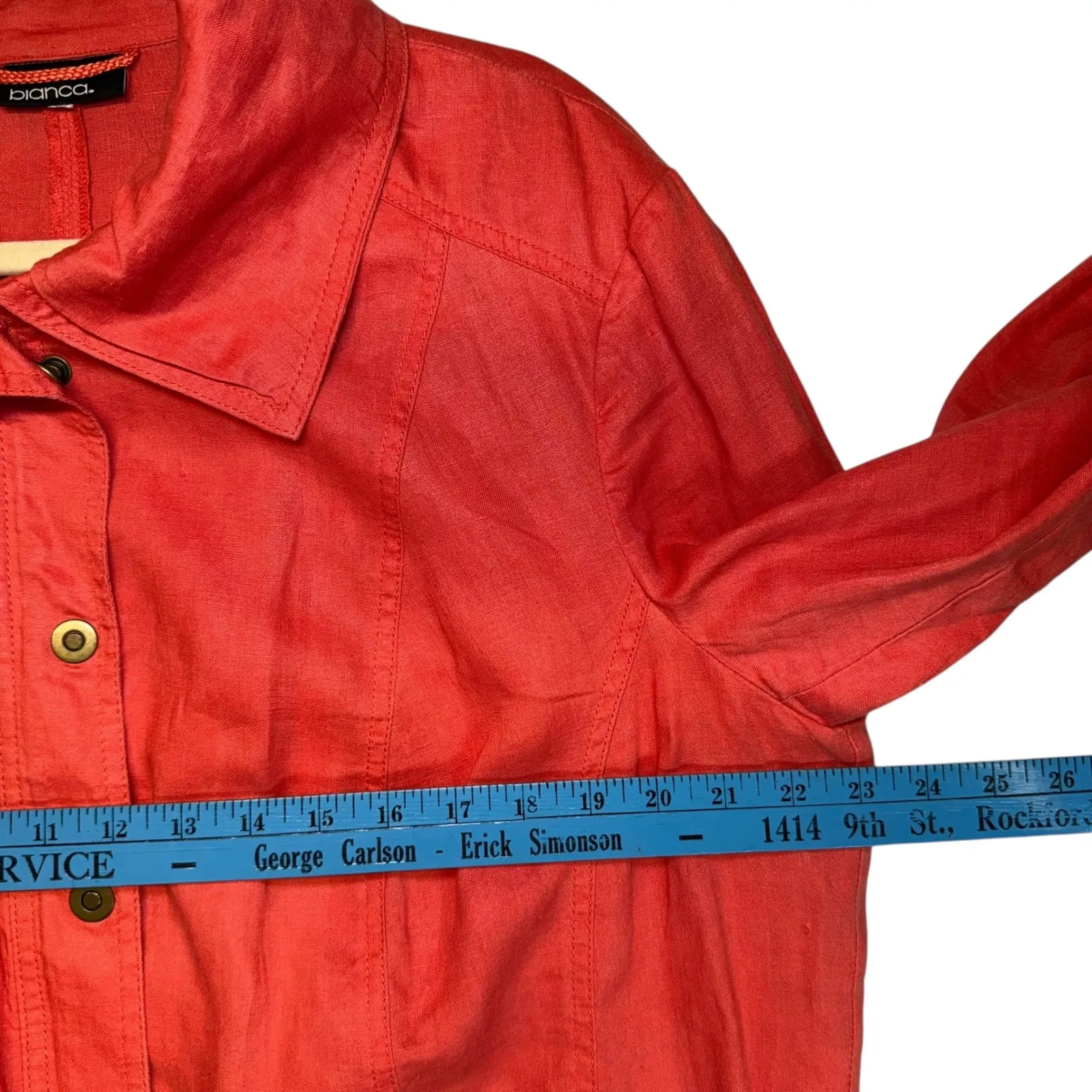 Bianca Orange Linen Collared Cropped Jacket Statement Bold Old Money Size XL - Image 6