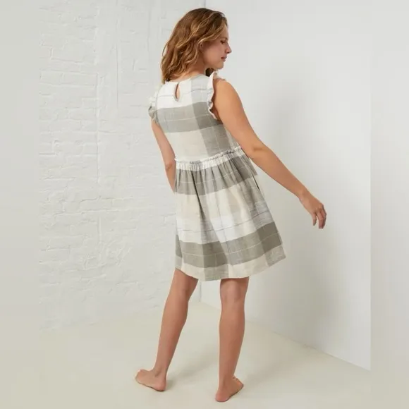 UpWest Easy Flutter Sleeve Plaid Flannel Mini Dress White Size XS - Image 2