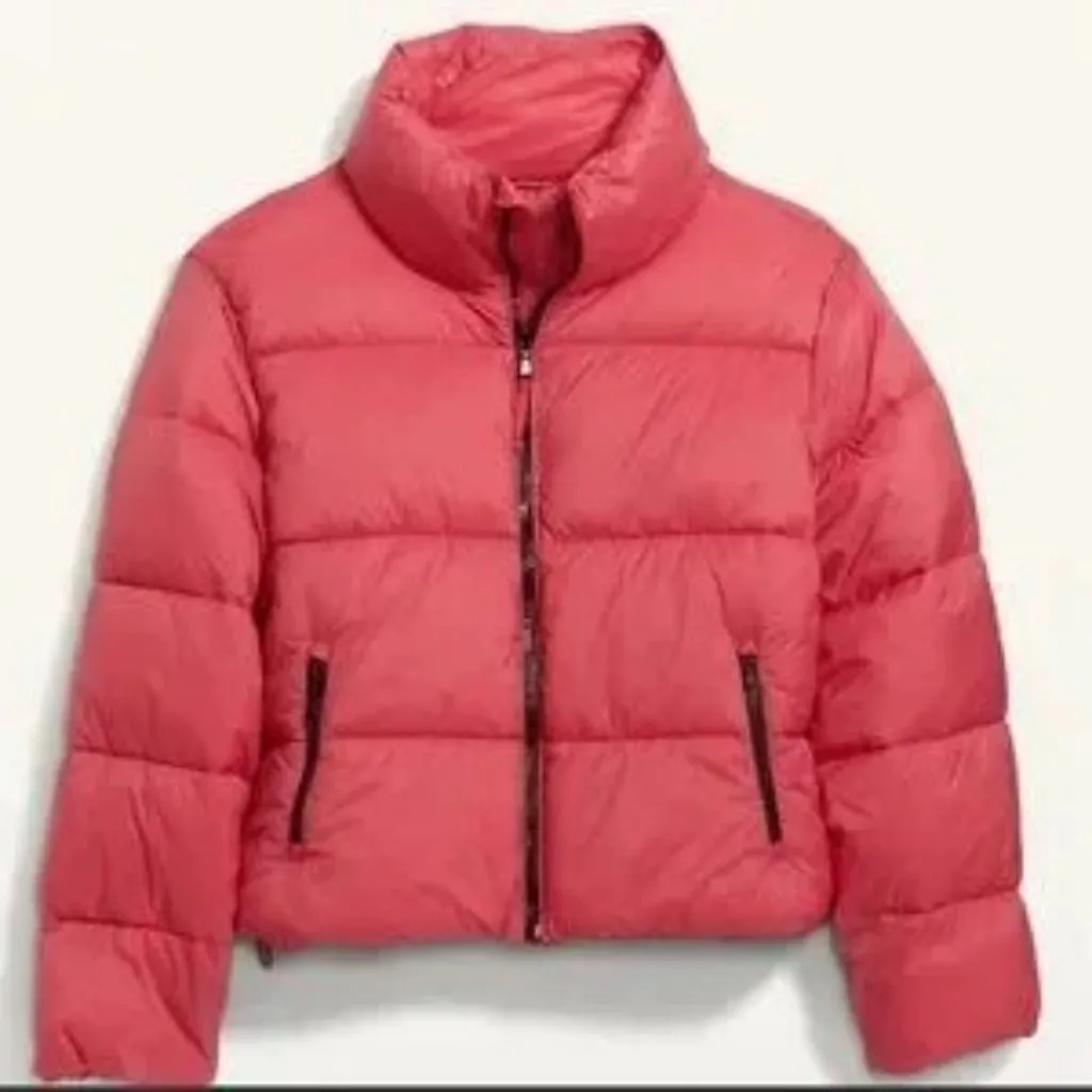 Old Navy Womens XXL Water-Resistant Puffer Jacket Cropped Red Zip Pockets‎ Fall - Image 9