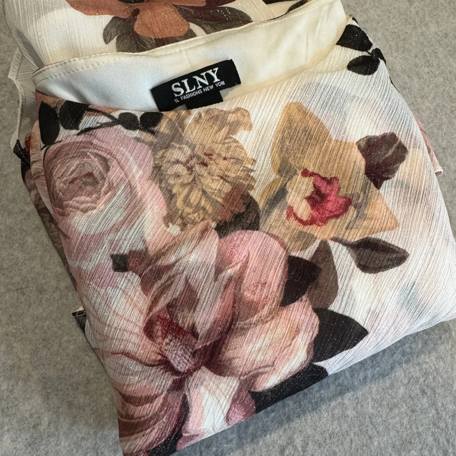 Vintage SLNY Floral Tiered Ruffle Dress Womens 10 White Pink Tea Party Romantic - Image 15