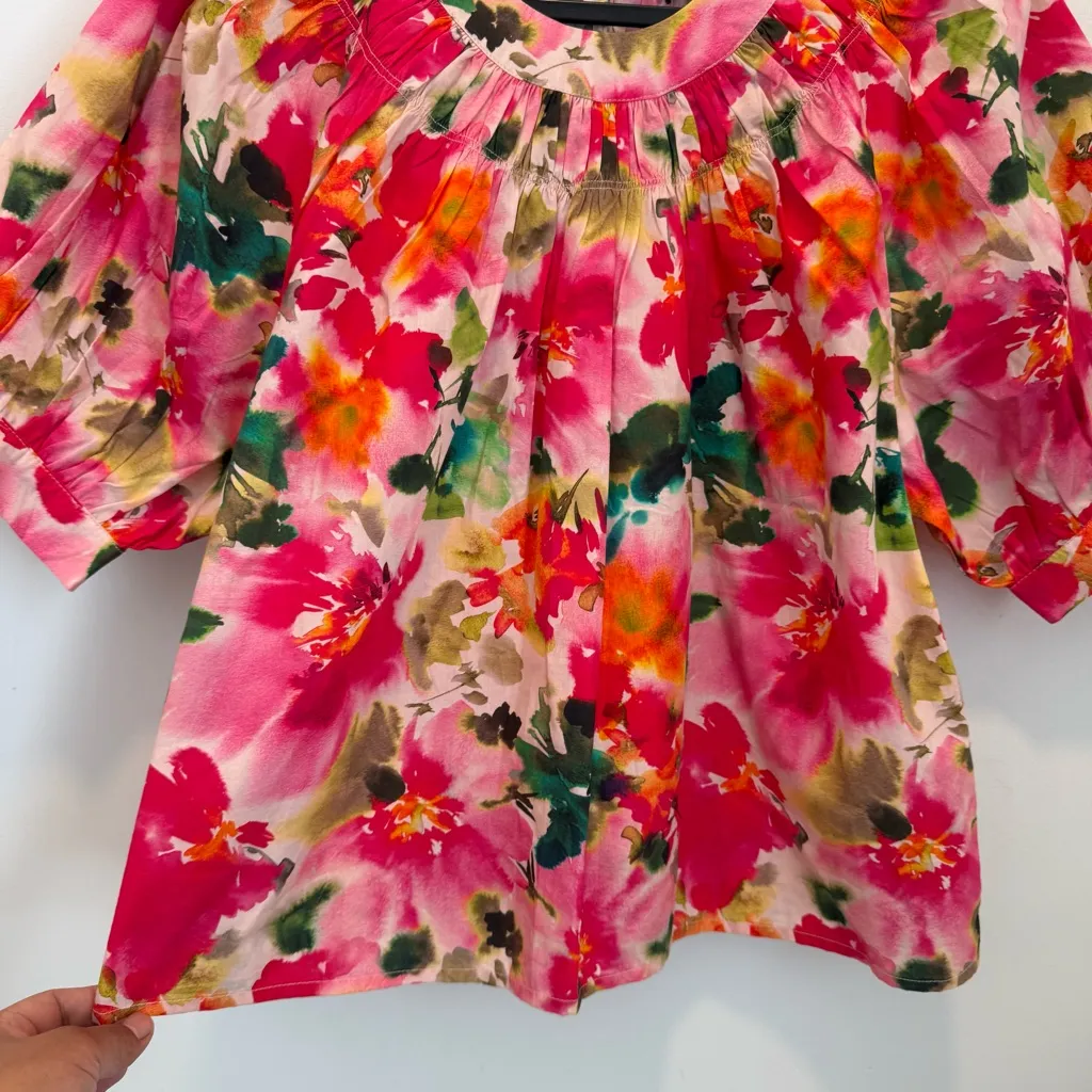 J. Crew Smock-neck puff-sleeve top in floral cotton poplin Women’s Size M - Image 5