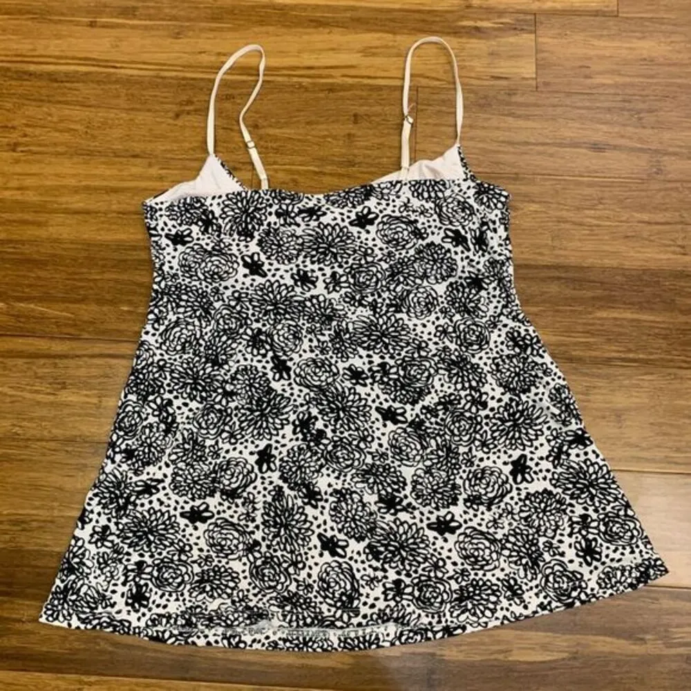 Gap Body Top womens Small Pink Black Floral Print Cami Tank Sleepwear Loungewear - Image 3