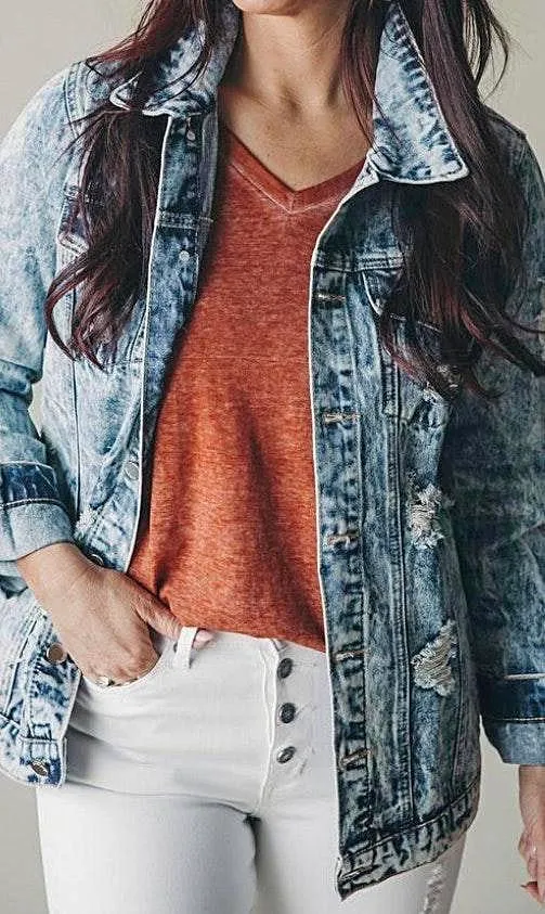 Distressed Denim Jacket Size M - Image 3