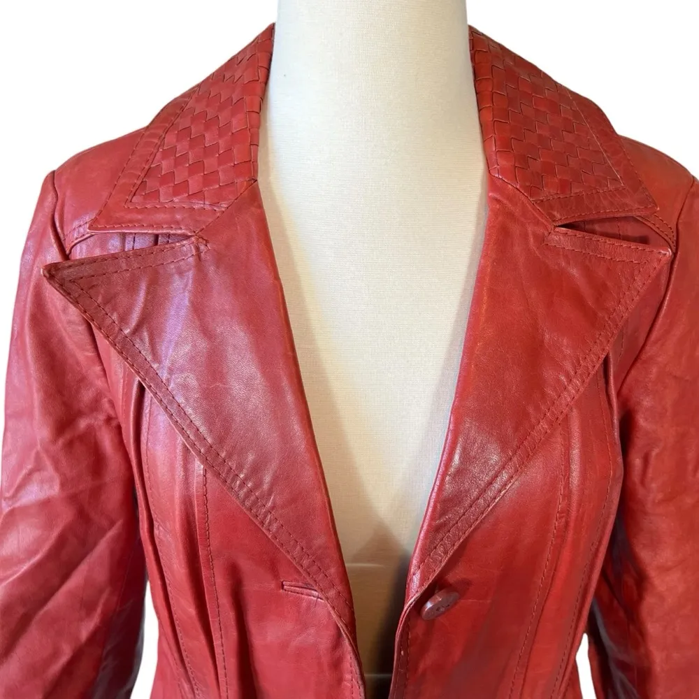 Vintage 70’s Custom Leather Boutique Leather Coat with Woven Pockets in Red Rust Size undefined - Image 2