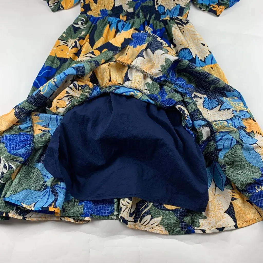 Lands End Tropical Floral Smocked Bodice Puff Sleeve Dress L - Image 2