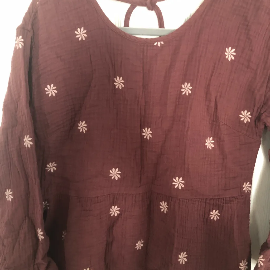 Madewell embroidered floral top with back‎ tie detail women’s size small cotton - Image 4