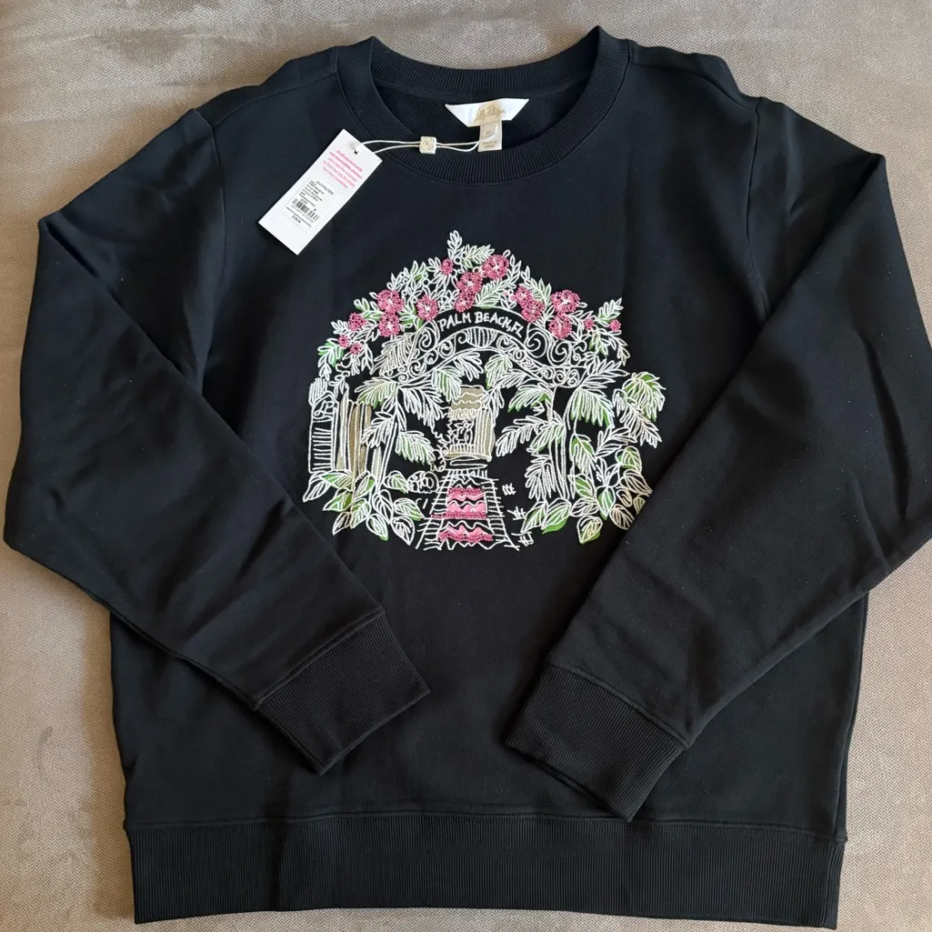 NWT Lilly Pulitzer BALLAD Sweatshirt PALM BEACH NOIR Toile Embroidery size M - Image 2