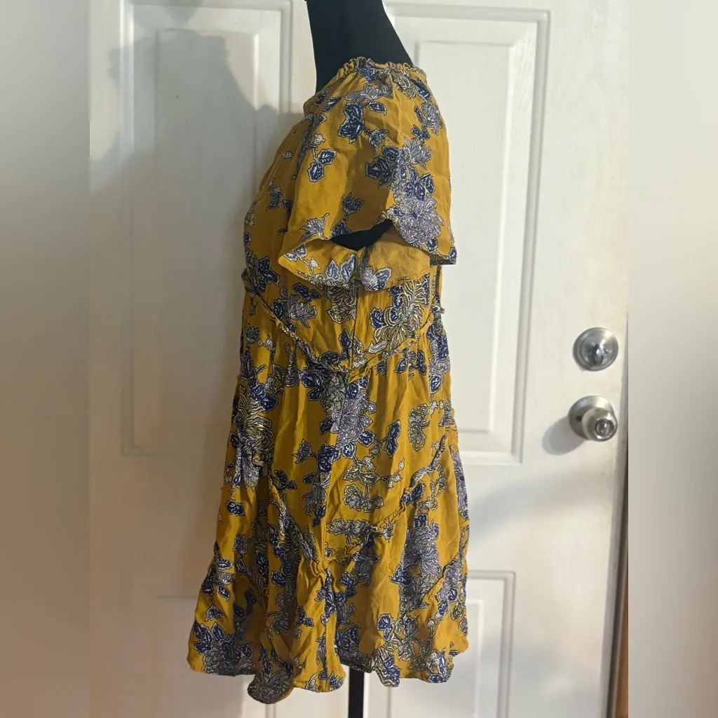 Anthropologie Mustard and Indigo Floral Mini Dress size XS * - Image 4