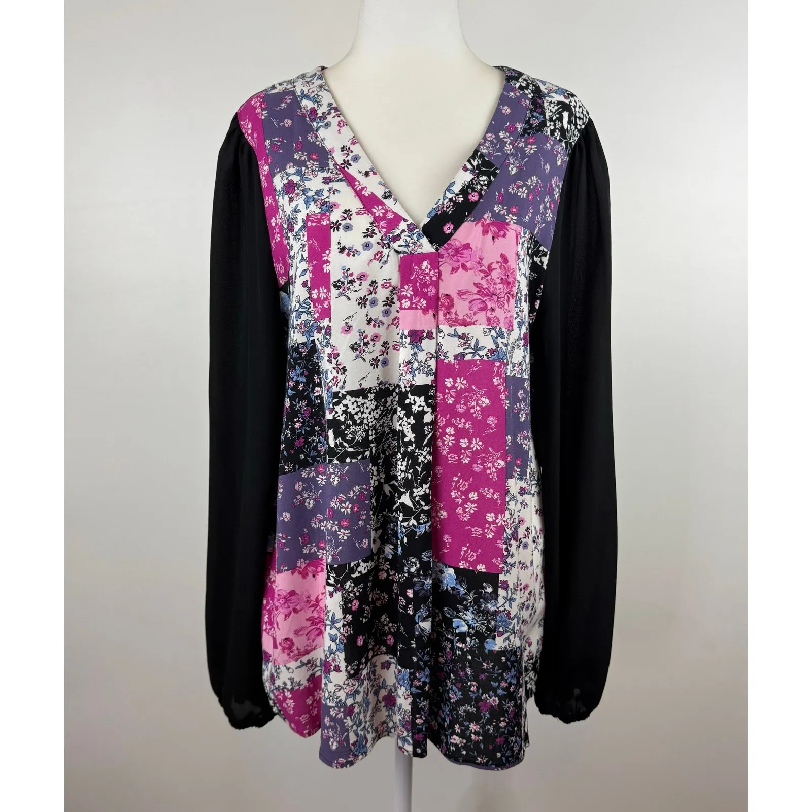 Andree by Unit Womens Patchwork‎ Floral Blouse Sz L Boho Festival Colorful Artsy - Image 2