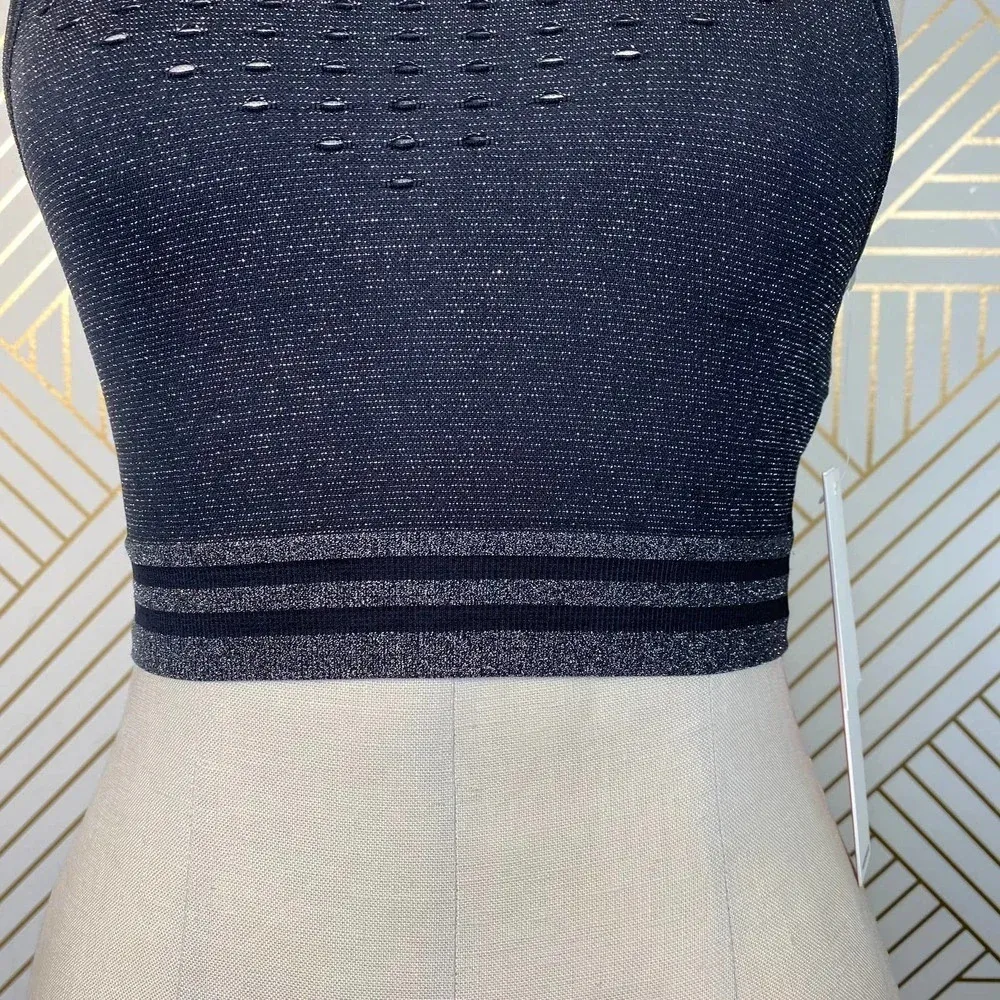 Good‎ American Seamless Lurex Stripe Bra in Black - Image 5