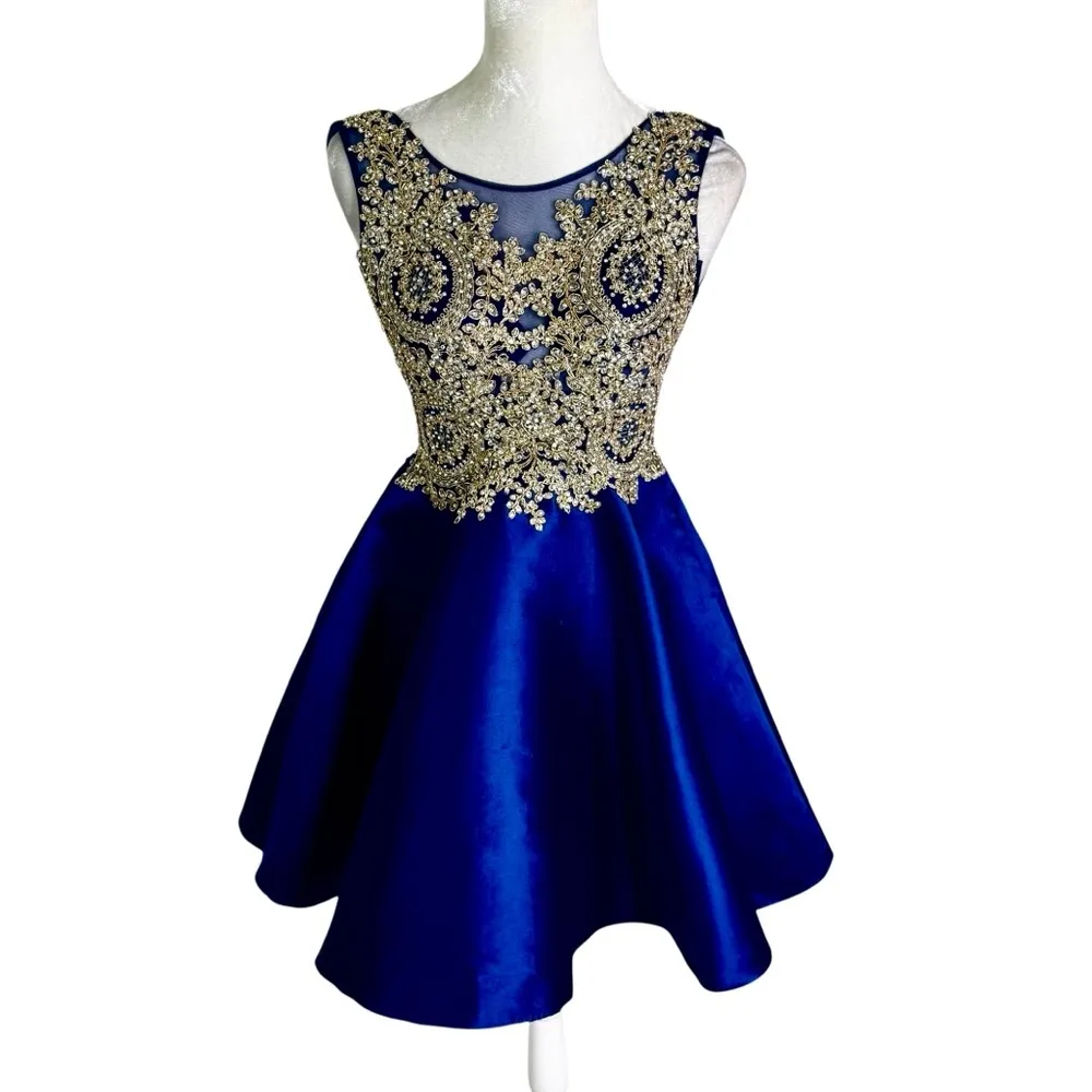 Camille La Vie Embroidered Sequin Formal Prom Pageant Mini Dress Blue Size 00 - Image 2