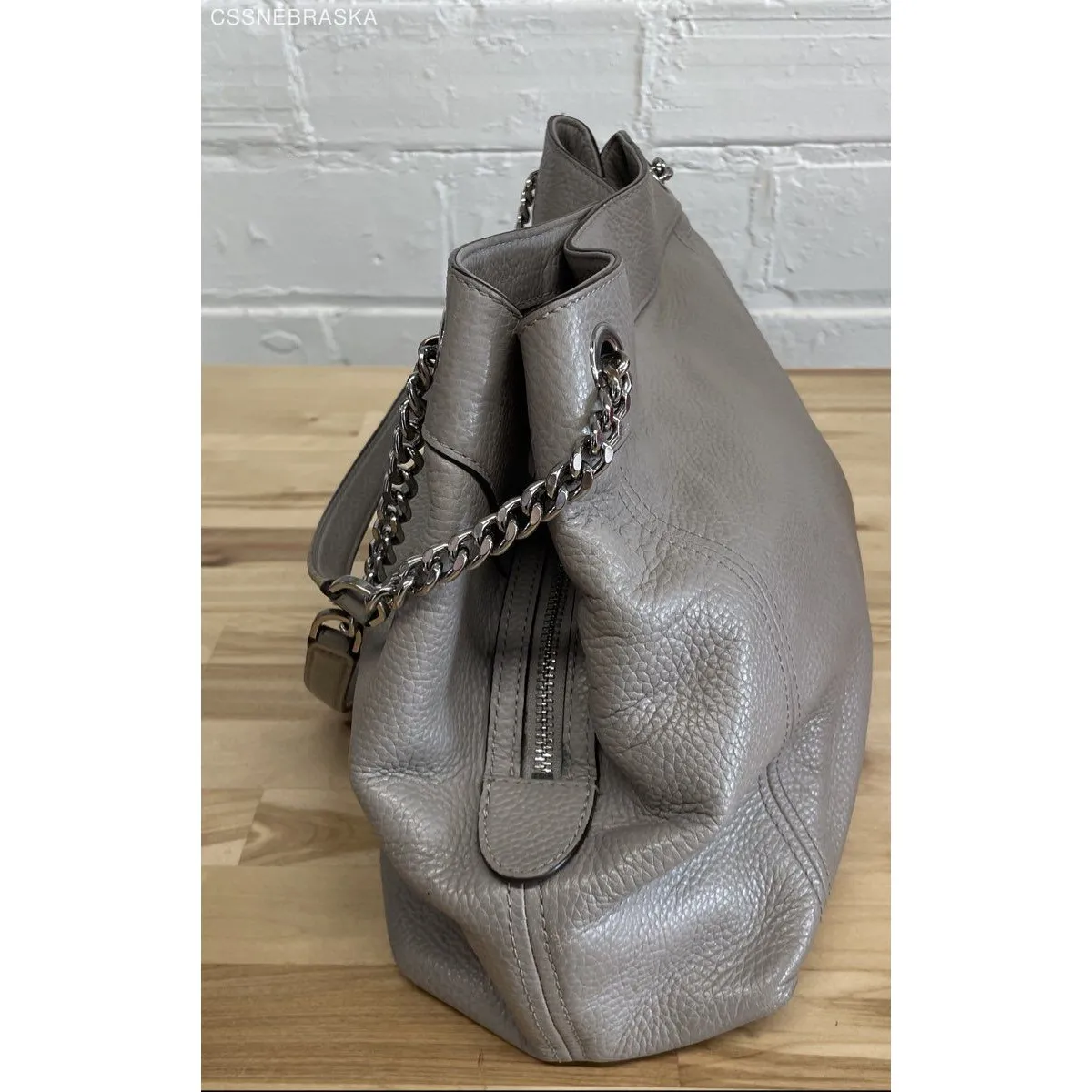 Michael Kors Gray Pebble Leather Jet Set Chain Strap Double Shoulder Bag -M - Image 4