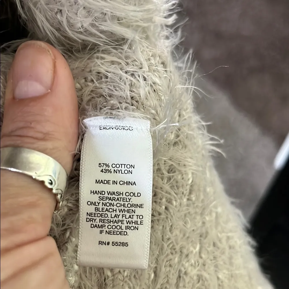 Express Cream Eyelash Hair Open Front Cardigan - Image 3