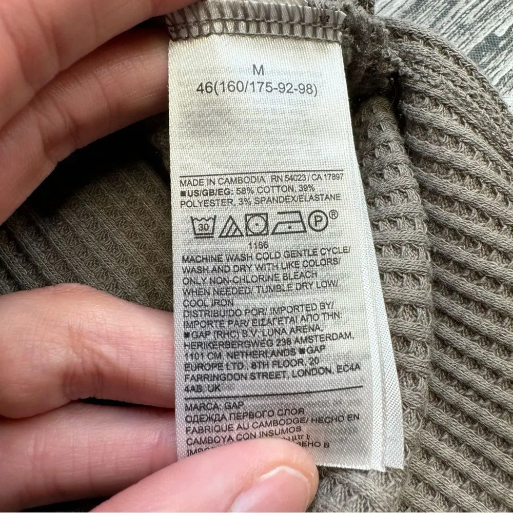 GAP Women's Waffle Knit Turtleneck Shirt M Med Medium Taupe Brown Side Slit Boxy - Image 10