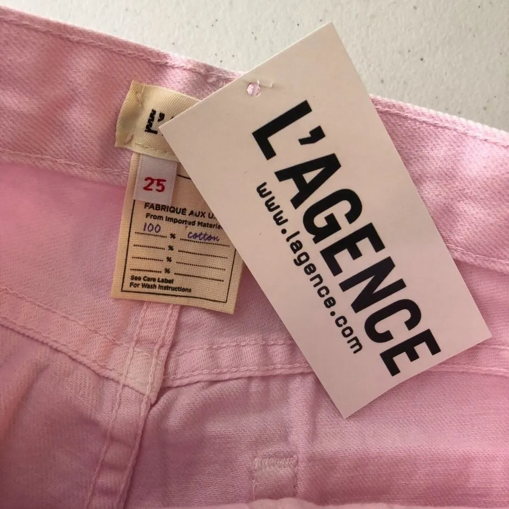 L'Agence Enya Distressed High-Rise Cropped Jeans Light Pink Size 25 - Image 3