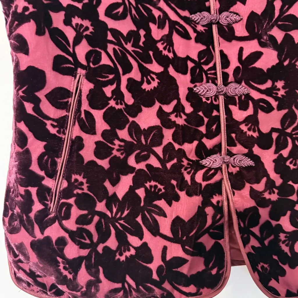 Deluxe 100% Silk Burgundy Floral Vest L New Lily Pattern with Suede - Image 6