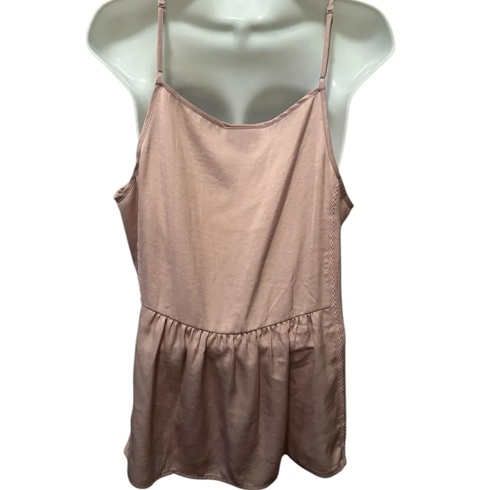 Babydoll Tank Cami Smocked Neck XL Taupe Tan Flowy Layer Under Jacket - Image 2