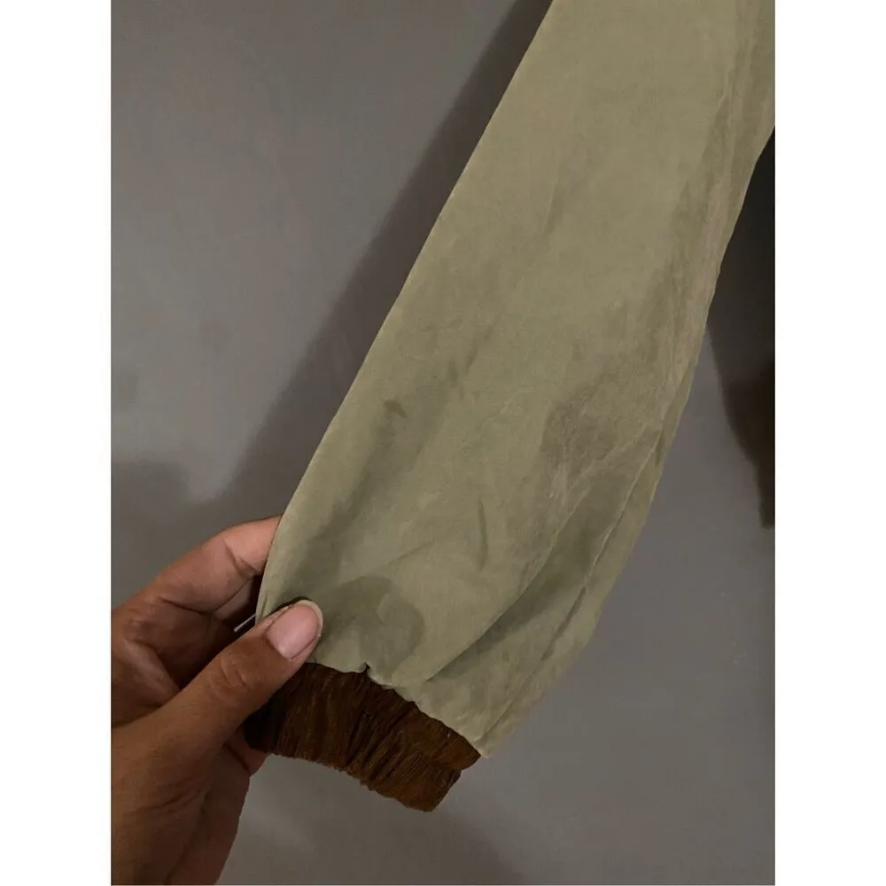 Mine Corduroy Patched Windbreaker Bomber Jacket Size Medium Green - Image 3