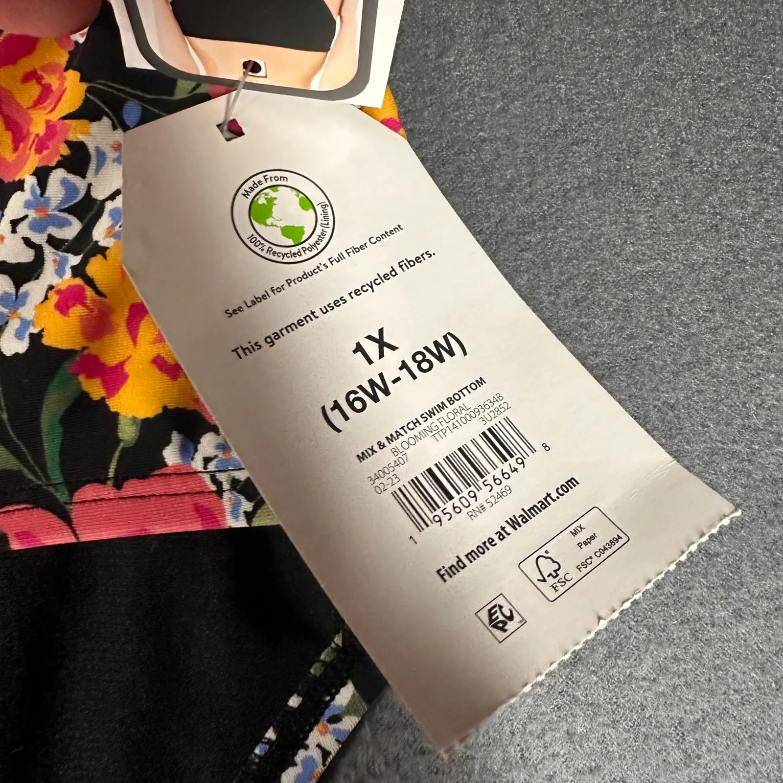 Time and Tru Mid Rise Bikini Swim Bottom Size 1X 16W 18W Blooming Floral Print Black - Image 4