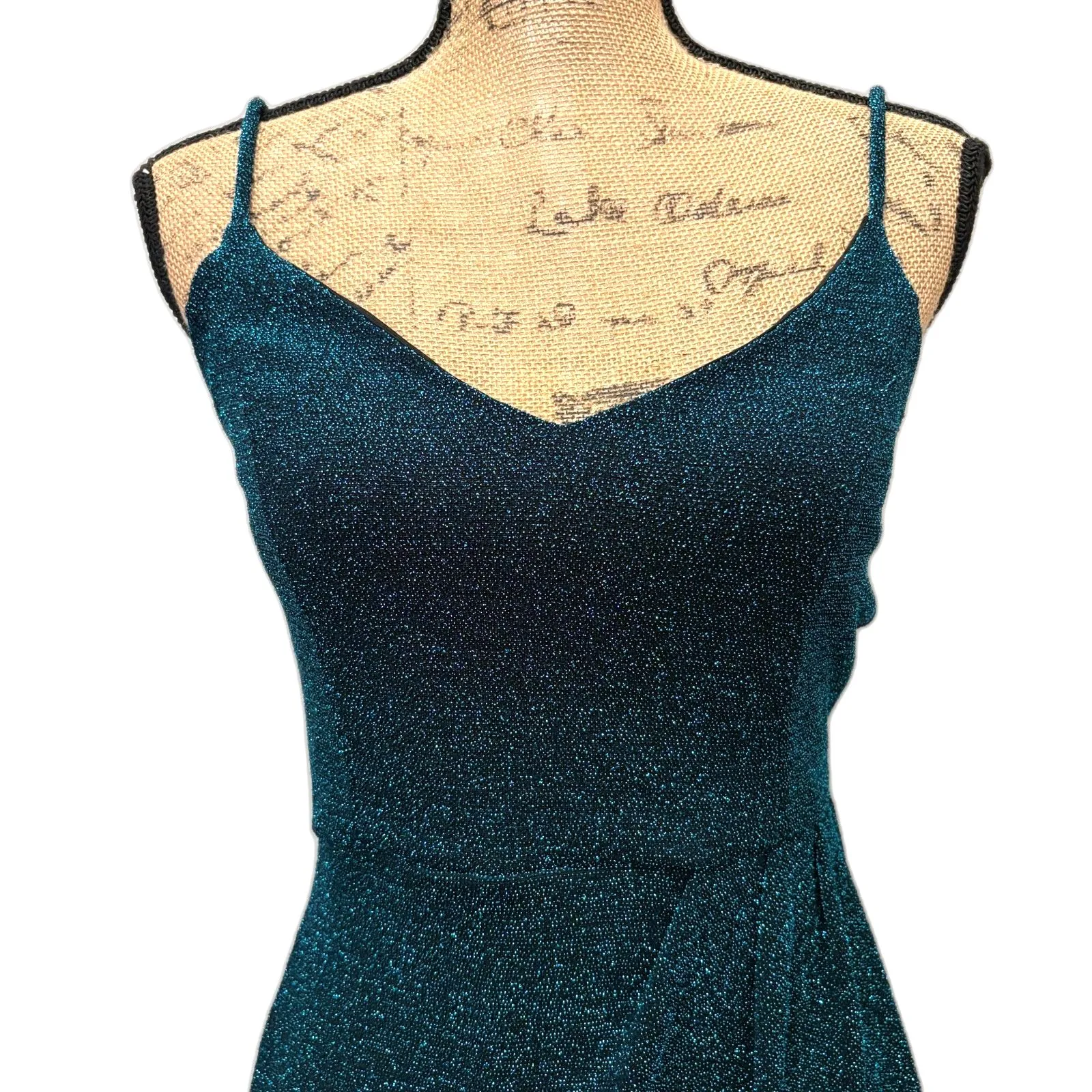 Lulus Forever Your Girl‎ Bodycon Mini Dress Dark Teal Metallic Hoco Size Medium - Image 2