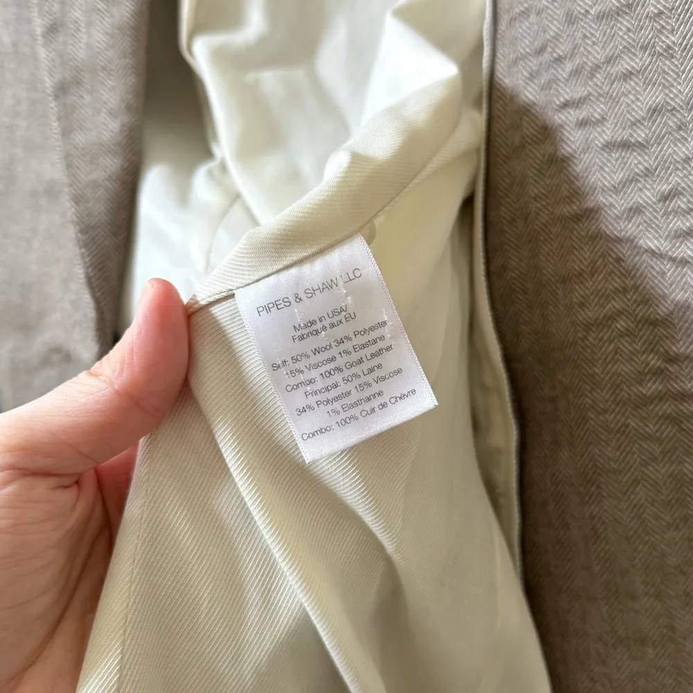 VERONICA BEARD Cutaway Wool Elbow Patch Herringbone Dickey Jacket Tan/Brown Sz 4 - Image 8