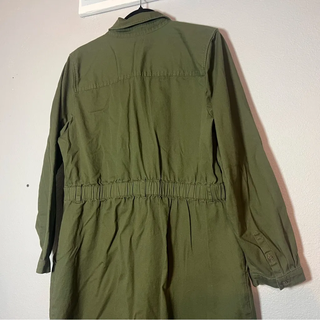 J. Crew Factory Utility Mini Shirt Dress Olive Green Size 16 Cotton Belted - Image 11