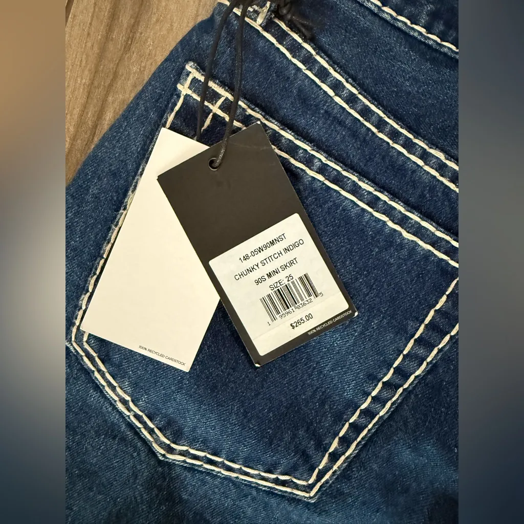 NWT Re/Done 90s Mini Denim Mini Skirt in Chunky Stitch Sz 25‎ $265 - Image 6