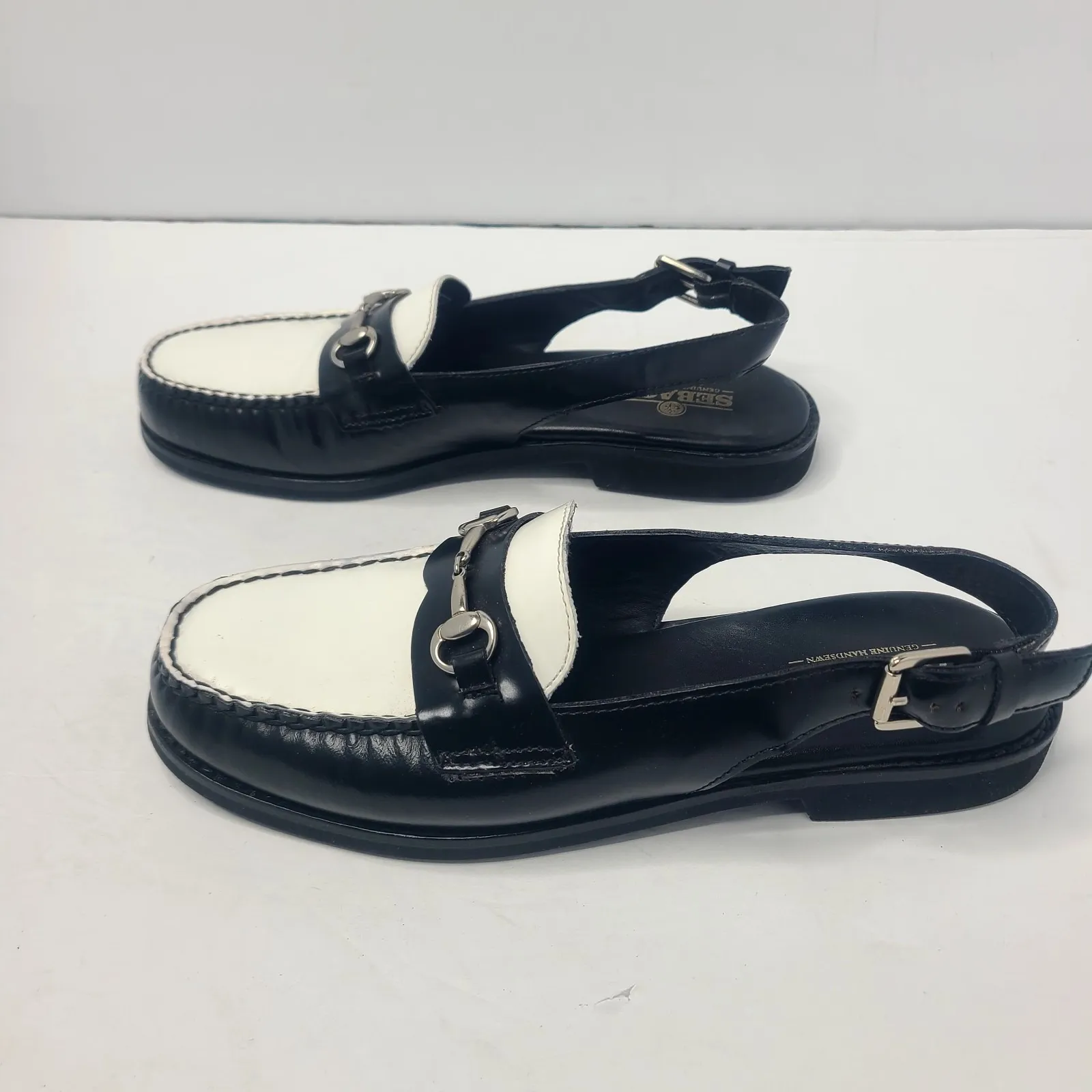 Sebago Dan Sandal Polaris Slingback Sandals Penny Loafer Black White Preppy Sz 9 - Image 4