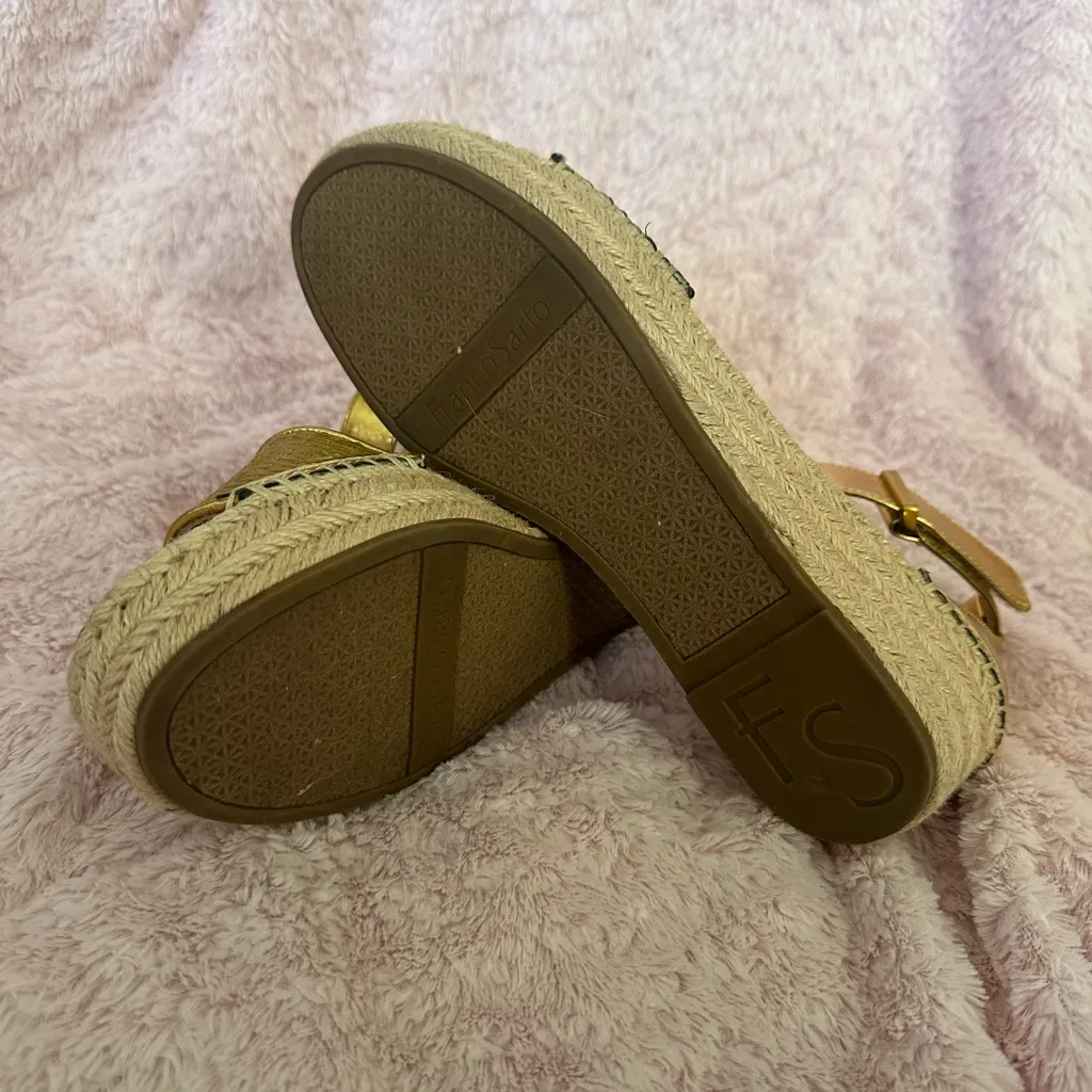 NEW Franco Sarto Clemens Womens Espadrille Gold Metallic Wedge Sandals Heels 9M - Image 7