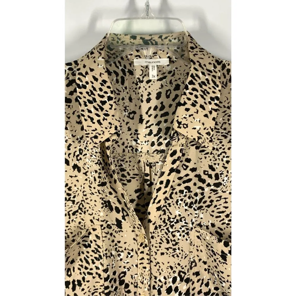 Maurices Womens Animal Print Long Sleeve Button Down Shirt Tan And Black Size 3X - Image 7