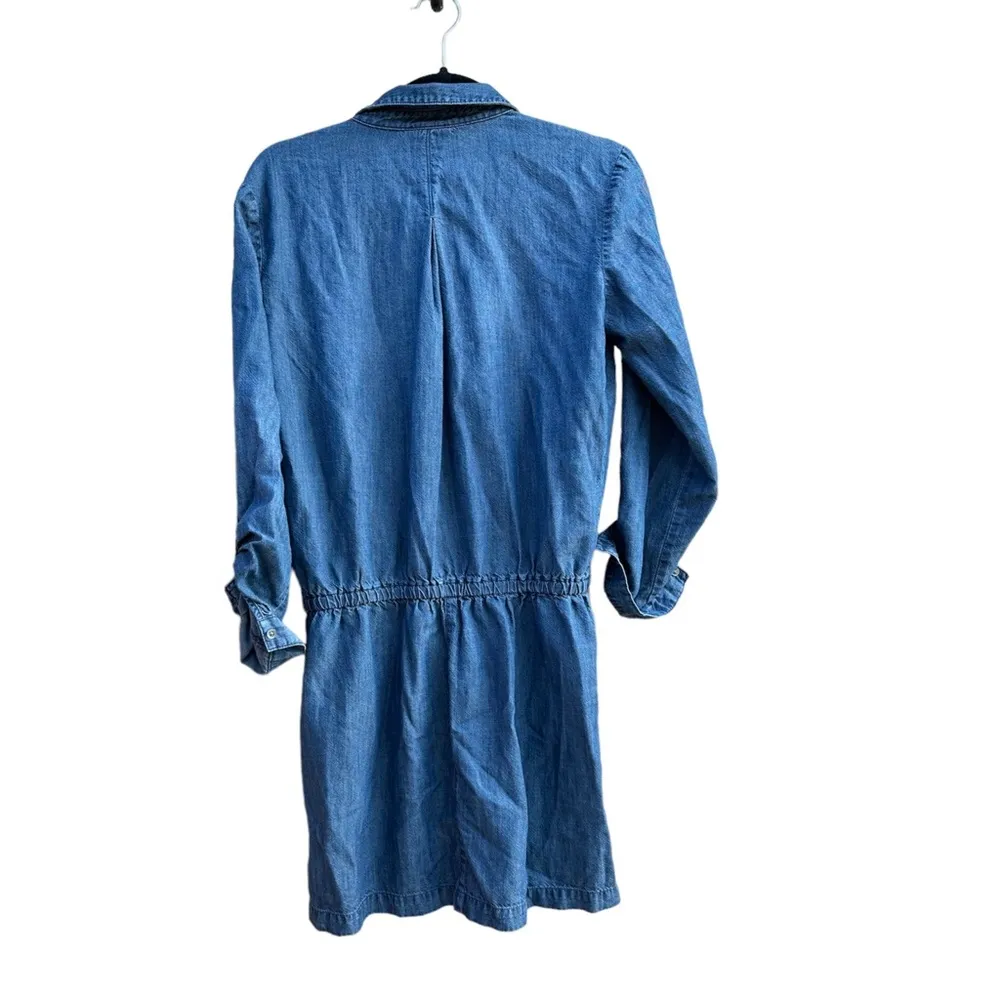 Soft Joie Sorenne Chambray Denim Elastic Drop Waist Button Front Shirt Dress S - Image 2