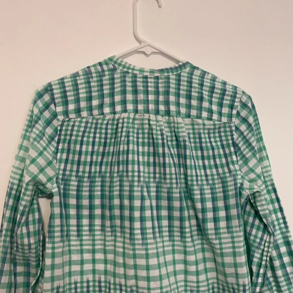 J. CREW Gingham Ikat Popover Shirt Green White Blue Long Sleeve Cotton Preppy 4 - Image 13