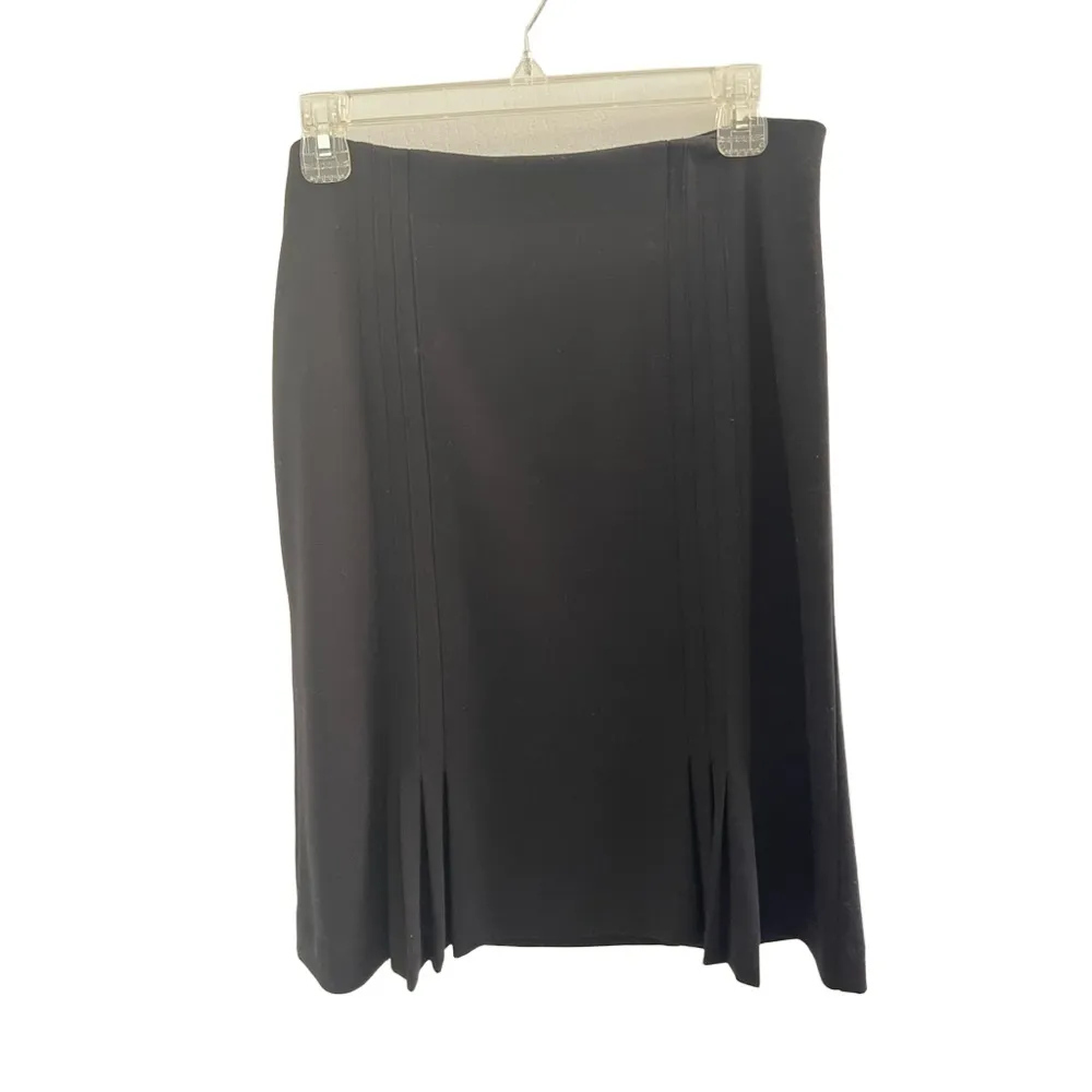 Black Pleated Wool Blend  Classic ALine Skirt‎ Medium business work official L - Image 9